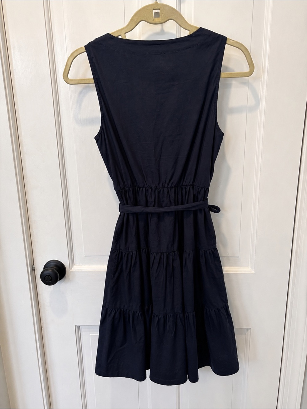 J.Crew Navy Faux Wrap Tiered Dress Tie Waist V-Neck Size 2 - Picture 8 of 14